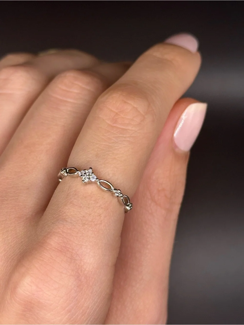 925 Silver Open Band Ring with Filigree and Centerstone Minimalist